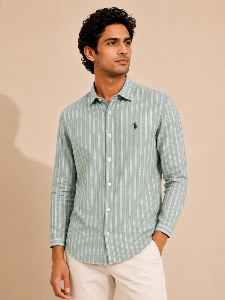 SHT79 Sea Green step Full Sleeve Shirt
